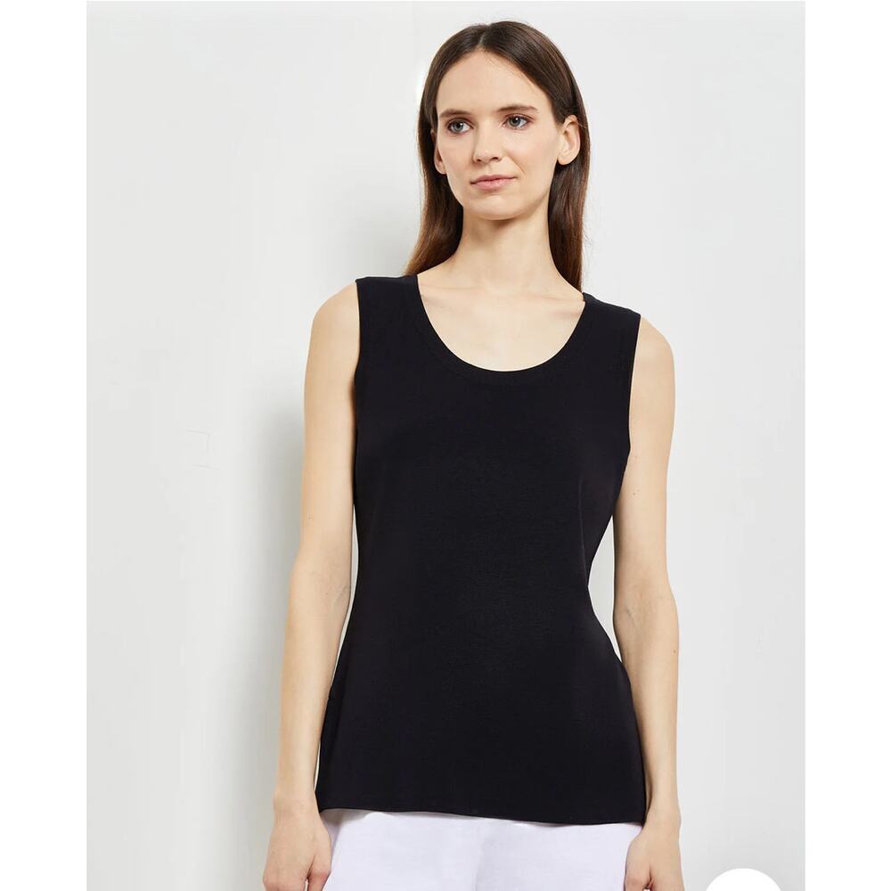 Exclusively Misook Double Scoop Neck Knit Tank Top, Black size M